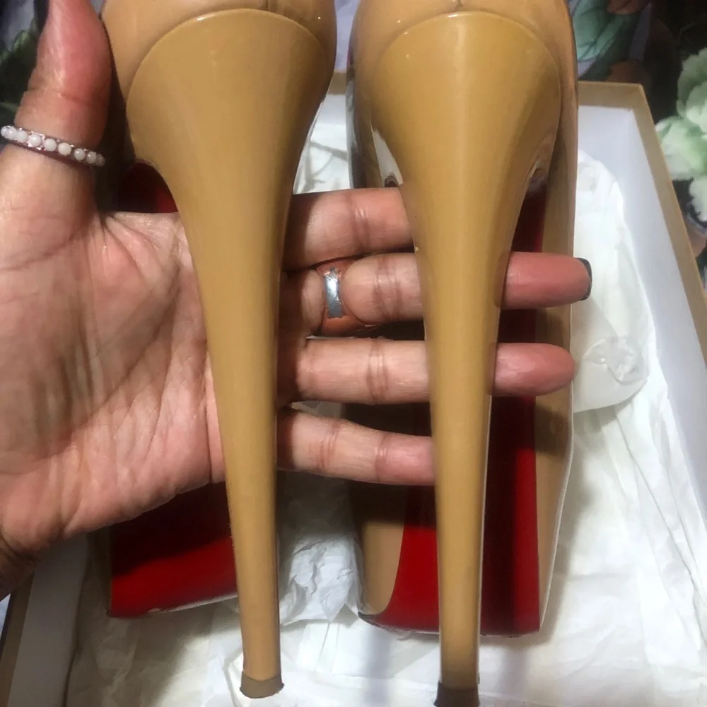 Nude Christian Louboutin patent highness 160 peeptoe pumps 39 - Picture 6 of 9